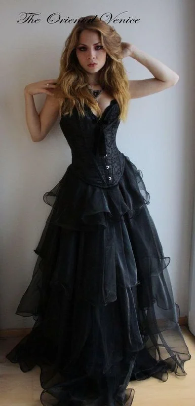 Lighten Up With Nordic Styles Elegant Prom Dresses,Black Gothic Corset Prom Dresses Sweetheart Organza Ruched Gothic Evening Party Gowns cg2167