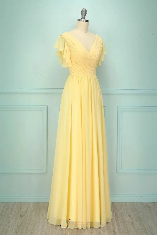 Mother'S Day Special Long Yellow Boho Bridesmaid Dress