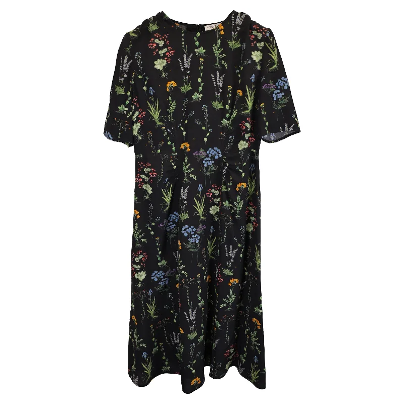 Trend Alert Altuzarra Sylvia Short-Sleeved Floral-Print Midi Dress In Black Silk