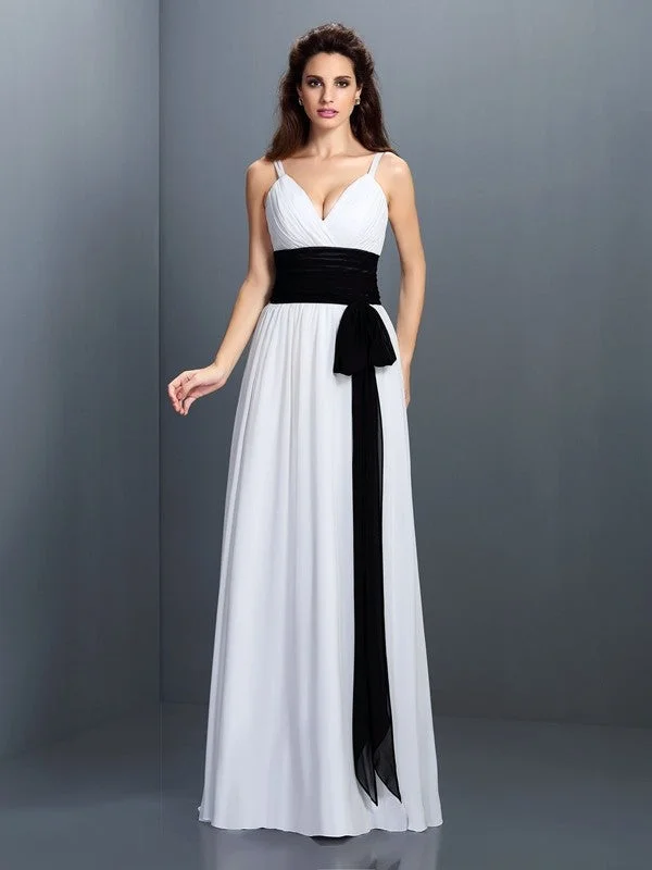 Discounts On Casual Weekend Styles A-Line/Princess V-neck Sash/Ribbon/Belt Sleeveless Long Chiffon Bridesmaid Dresses