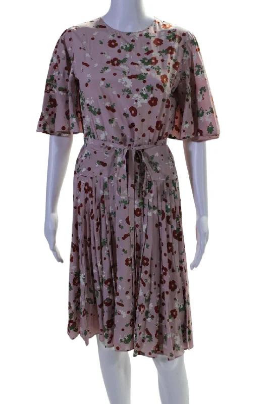 Best-Sellers Valentino Womens Silk Floral Print Short Sleeves A Line Dress Pink Red