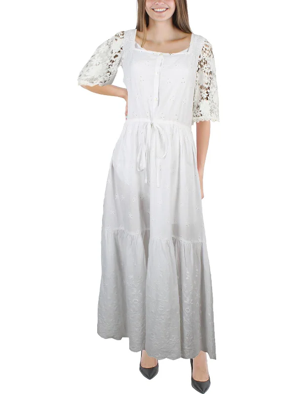 First Order Discount Cecily Broderie Anglaise Womens Lace Trim Long Maxi Dress