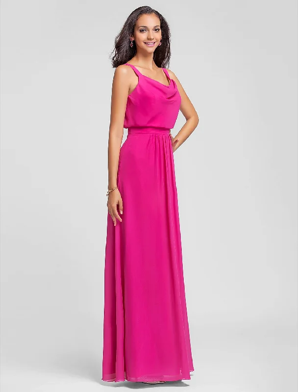 Update With Cottagecore Styles Bridesmaid Dress Straps Sleeveless Floor Length Chiffon with Draping