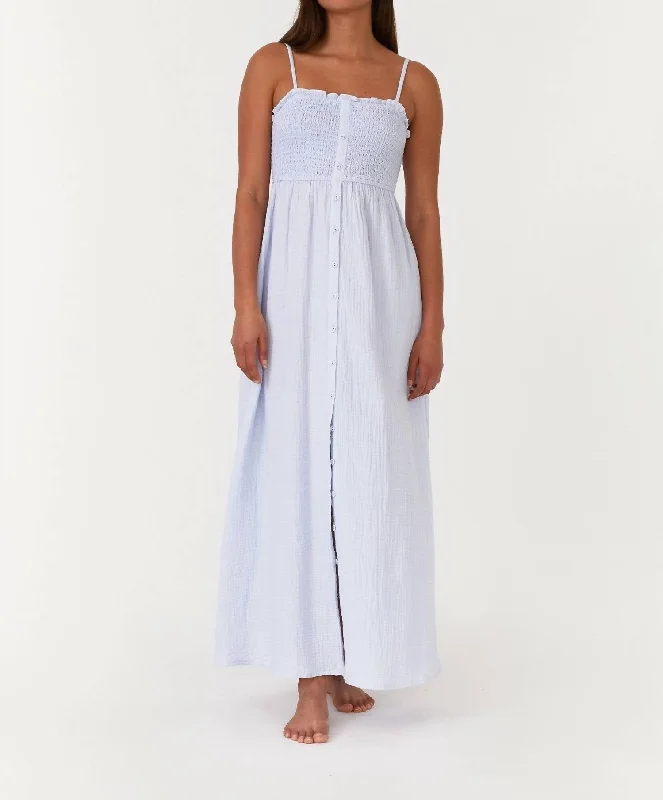 Wardrobe Essentials Thea Smocked Maxi Dress In Dusty Blue