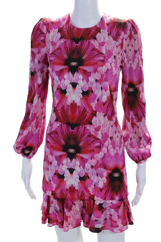 Day-To-Night Styles Alexander McQueen Womens Silk Floral Zipped Ruffled Peplum Dress Pink