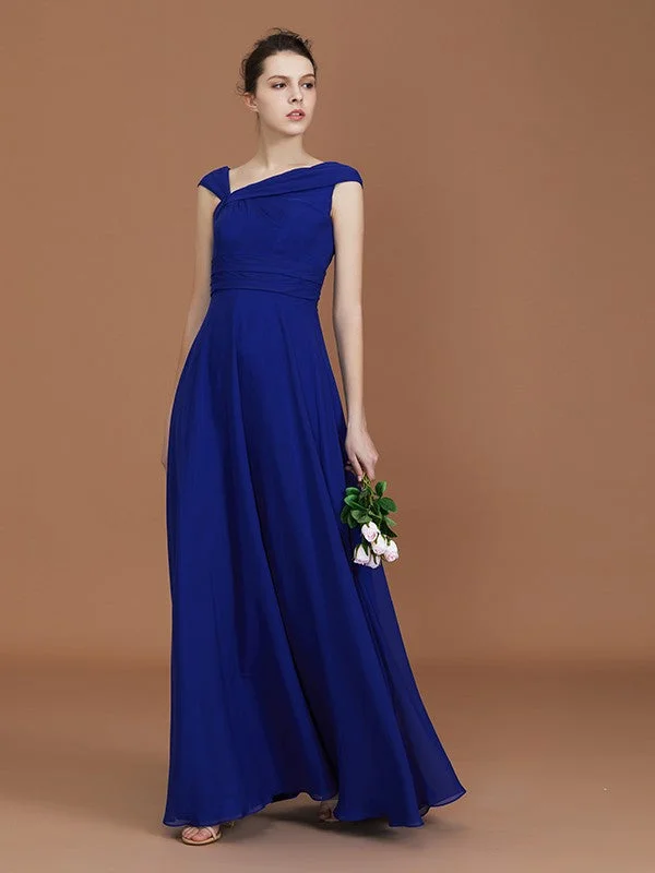 Flash Deals A-Line/Princess V-neck Sleeveless Floor-Length Chiffon Ruffles Bridesmaid Dresses