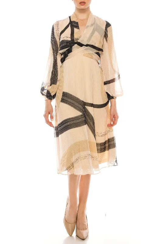 Limited - Time Bundle London Times T5660M - Long Sleeve Abstract Print Chiffon Dress