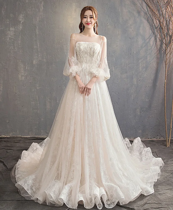 Unbeatable Prices Unique Tulle Lace Long Wedding Dress, Tulle Lace Bridal Dress