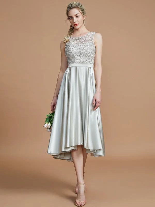 Clearance Event A-Line Bateau Sleeveless With Ruffles Asymmetrical Silk like Satin Bridesmaid Dresses