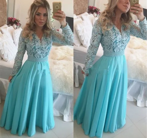 Exclusive Sale New Arrival Lace With Long Sleeve Ball Gown Evening Party Prom Dress cg3301