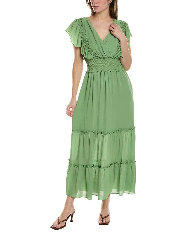 Summer Essentials Max Studio Crepe Flutter Sleeve Smocked Maxi Dress