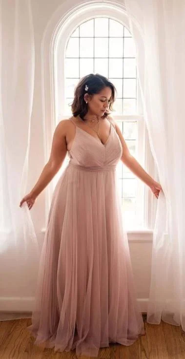 Fashion Forward A line Spaghetti Straps Blush Plus Size Bridesmaid Dress