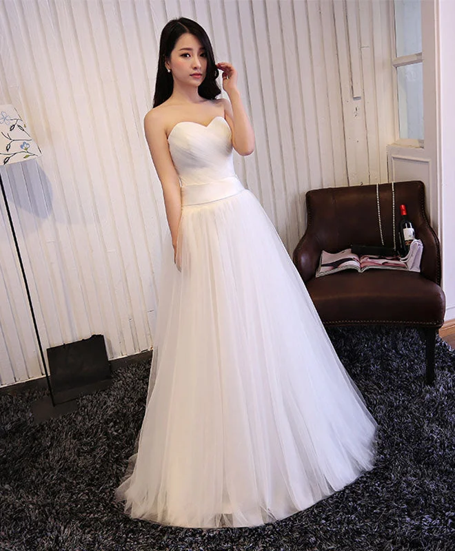 Summer Splash Sale White Sweetheart Neck Tulle Long Prom Dress, Wedding Dress