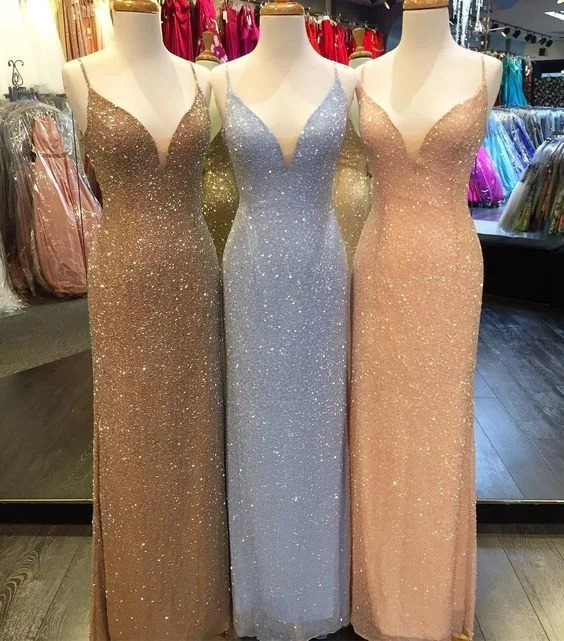 Special Occasion Wear Gold Champagne Blush Blue Sequined Beaded Long Mermaid Evening Gowns Prom Dress cg4010