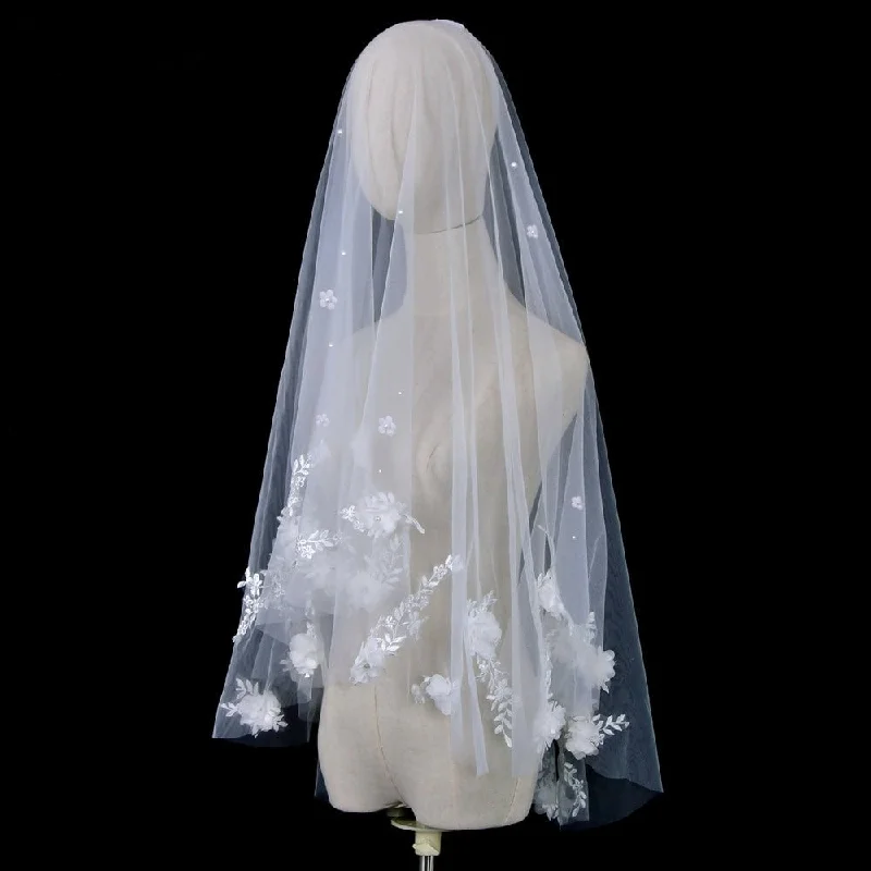 Spring Wardrobe Flower Petal and Pearls Wedding Veil