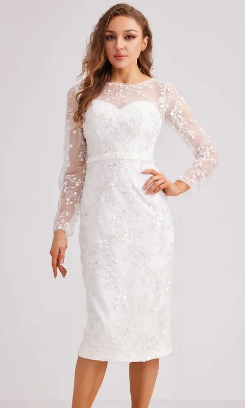 Unbeatable Prices J'Adore Dresses J23065 - Embroidered Long Sleeve Knee-Length Dress