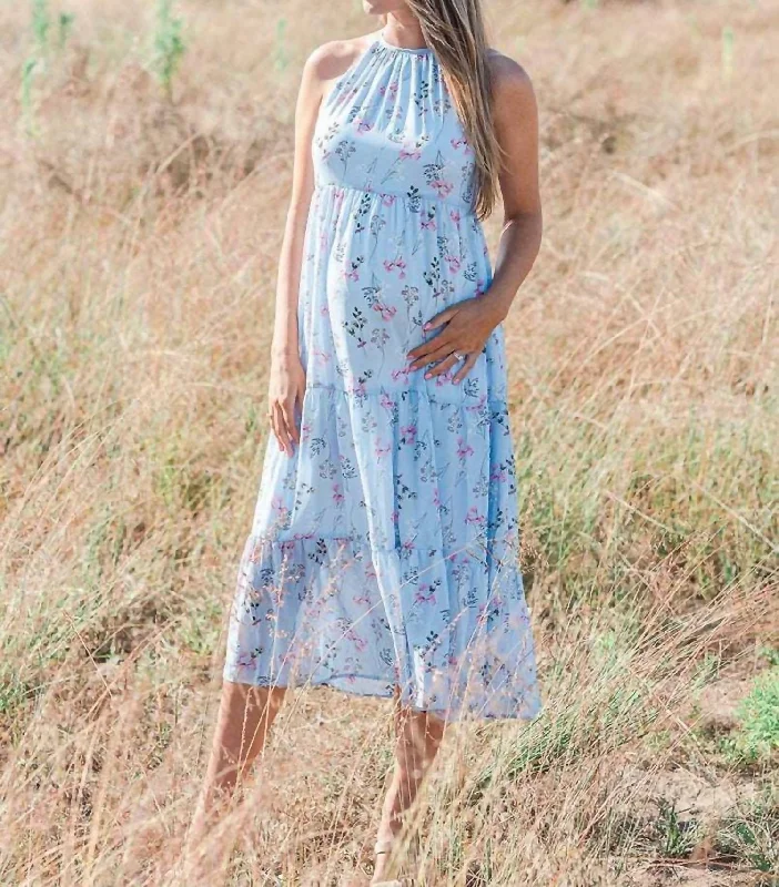 Last Chance Sale Floral Chiffon Dress In Baby Blue