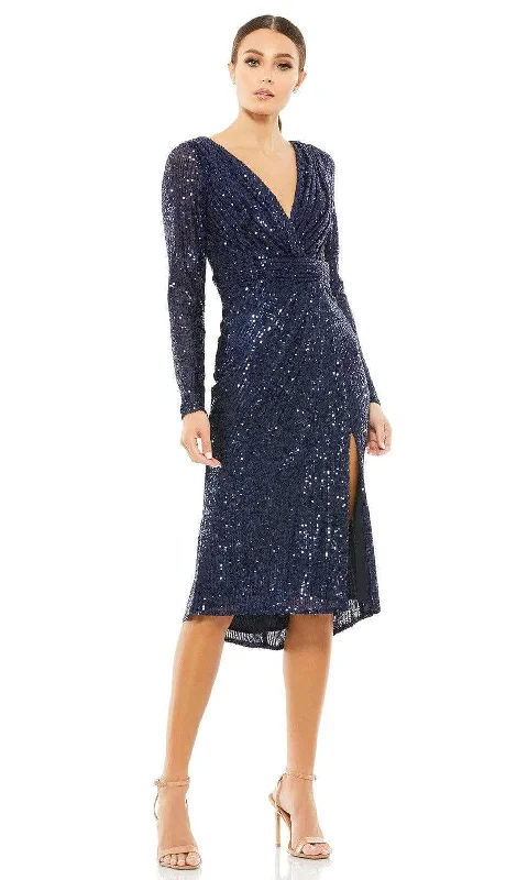 Lighten Up With Nordic Styles Ieena Duggal - 26555I Knee Length Long Sleeve Sequin Dress