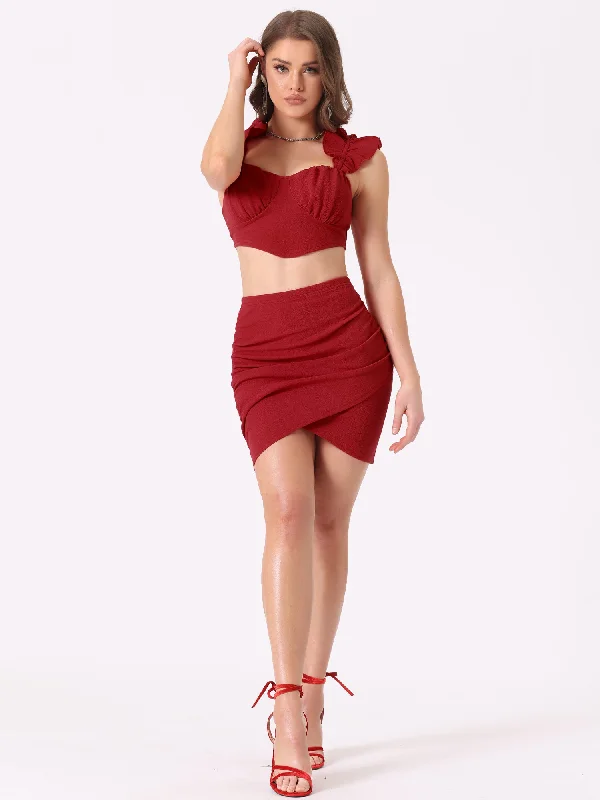 Fashion-Forward 2 Pieces Ruffled Sleeveless Cropped Top and Bodycon Mini Skirt Sets