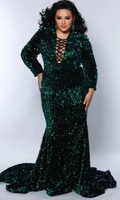 Unbeatable Prices Sydney's Closet JK2421 - Long Sleeve Velvet Sequin Evening Dress