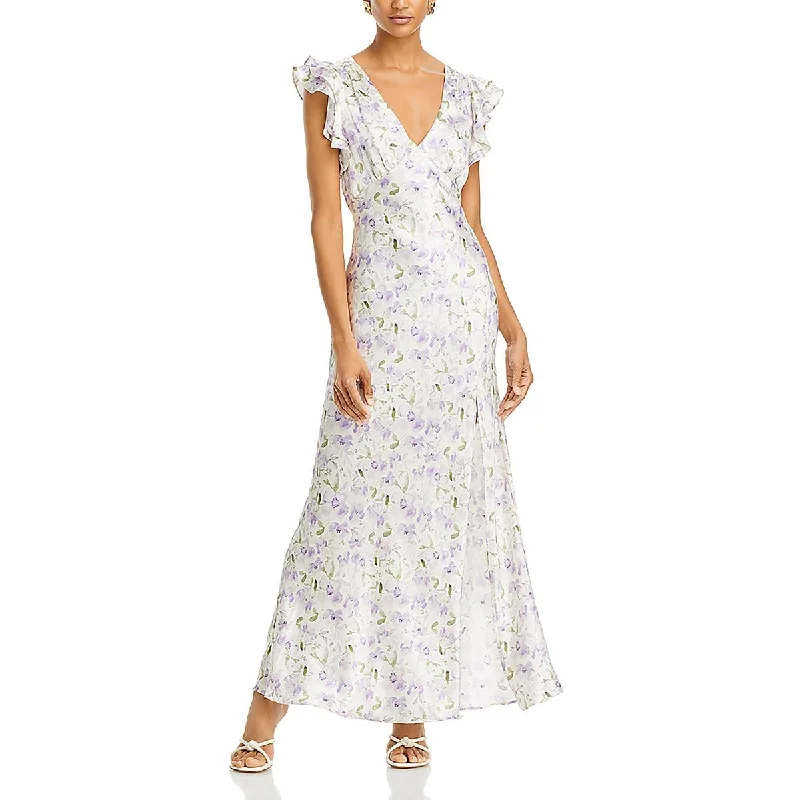 Exclusive Sale Womens V Neck Floral Print Maxi Dress