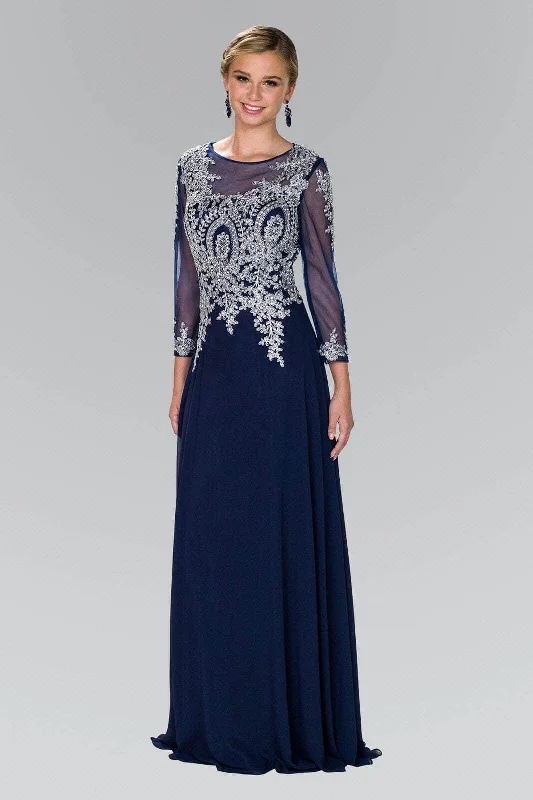 Mother'S Day Special Elizabeth K - GL1368 Laced Bateau Neck Long Sleeve Dress