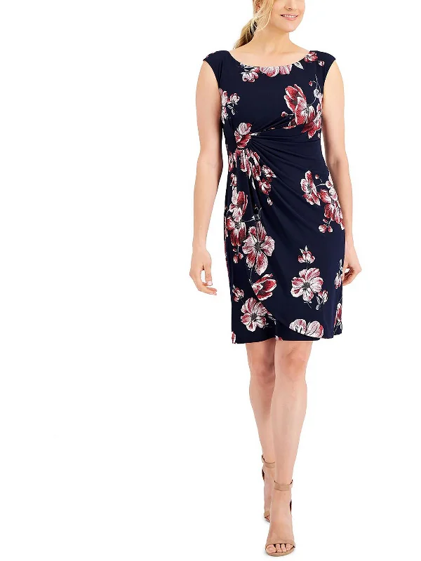 Budget-Friendly Fashion Petites Womens Floral Print Knee Sheath Dress