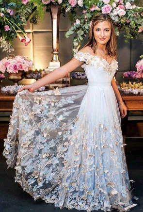 Chic Styles Light Blue Tulle Off The Shoulder prom Evening Gowns  cg1341