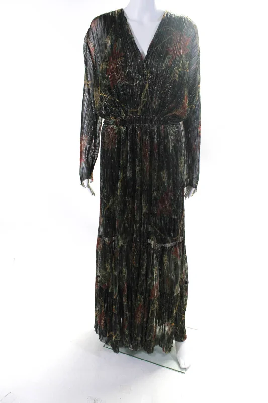 Seasonal Fashion Ba&Sh Womens Long Sleeve Metallic Floral Hendrix Maxi Dress Brown Multi