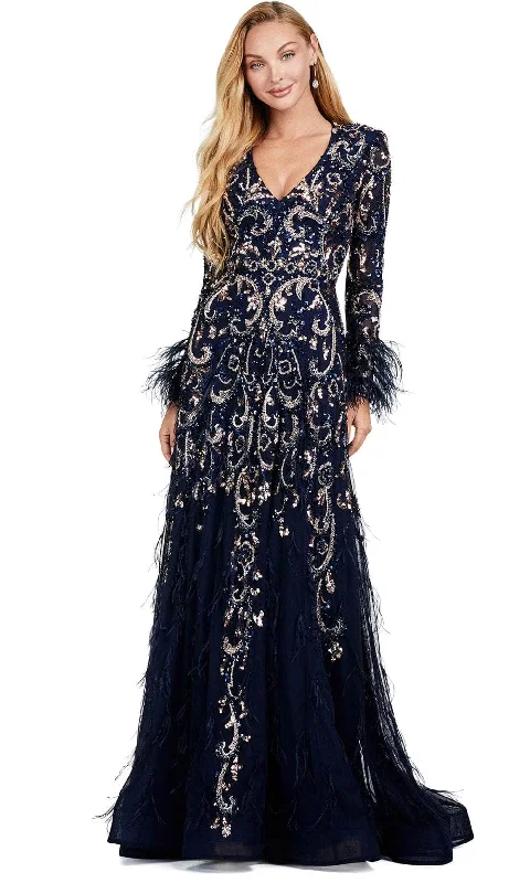 Mid - Week Surprise Ashley Lauren 11435 - Beaded Long Sleeve Evening Dress