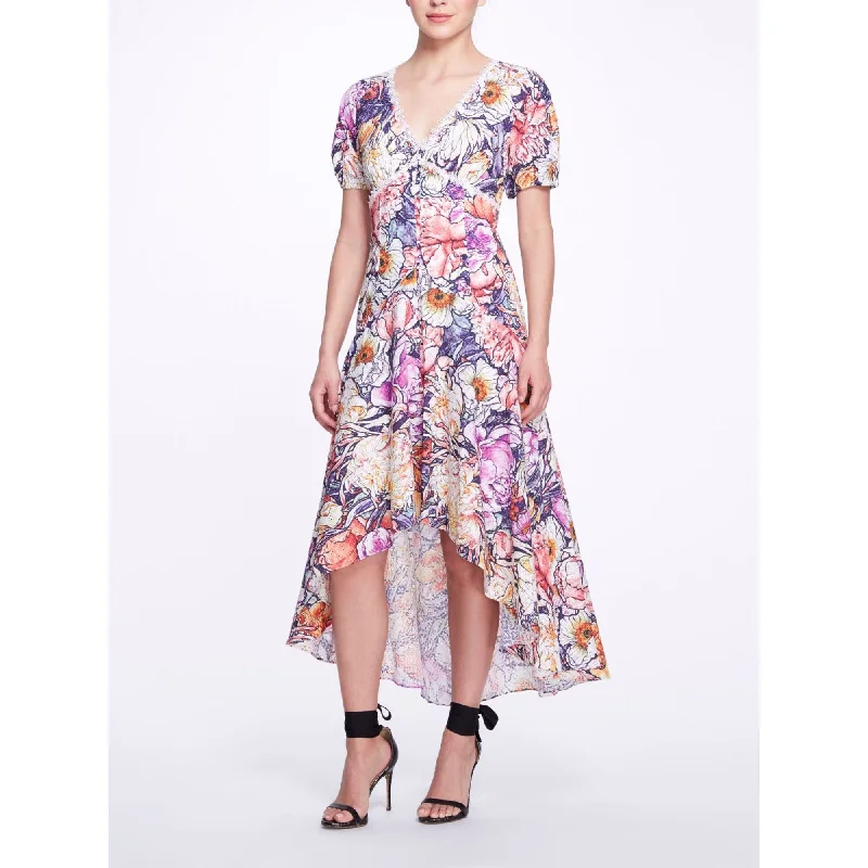 Day-To-Night Styles Floral Eyelet High Low Midi Dress