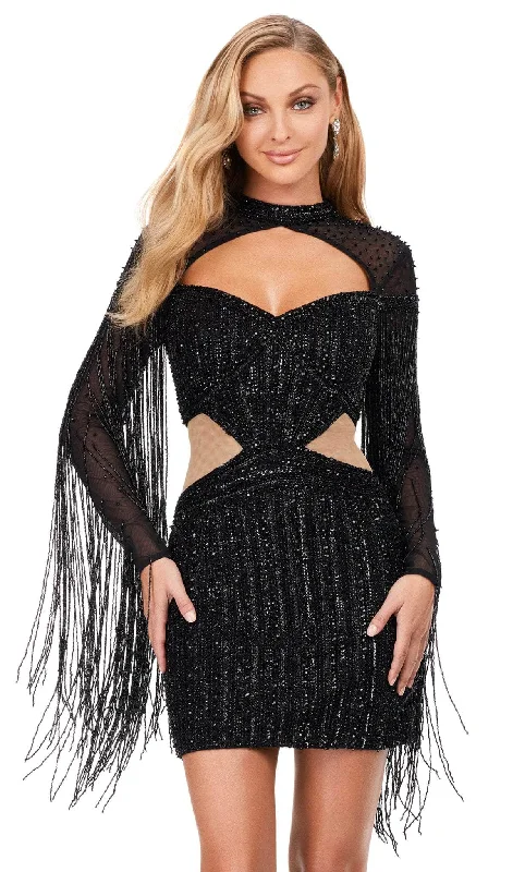 Save On Inspired Styles Ashley Lauren 4601 - Long Sleeve Sequin Embellished Cocktail Dress