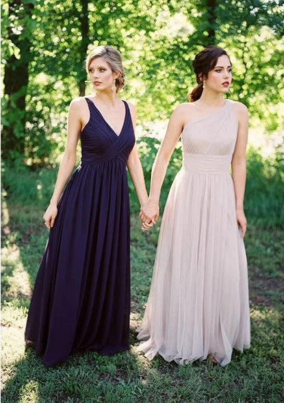 Special Occasion Wear A line V-neckline Navy Blue Bridesmaid Dress