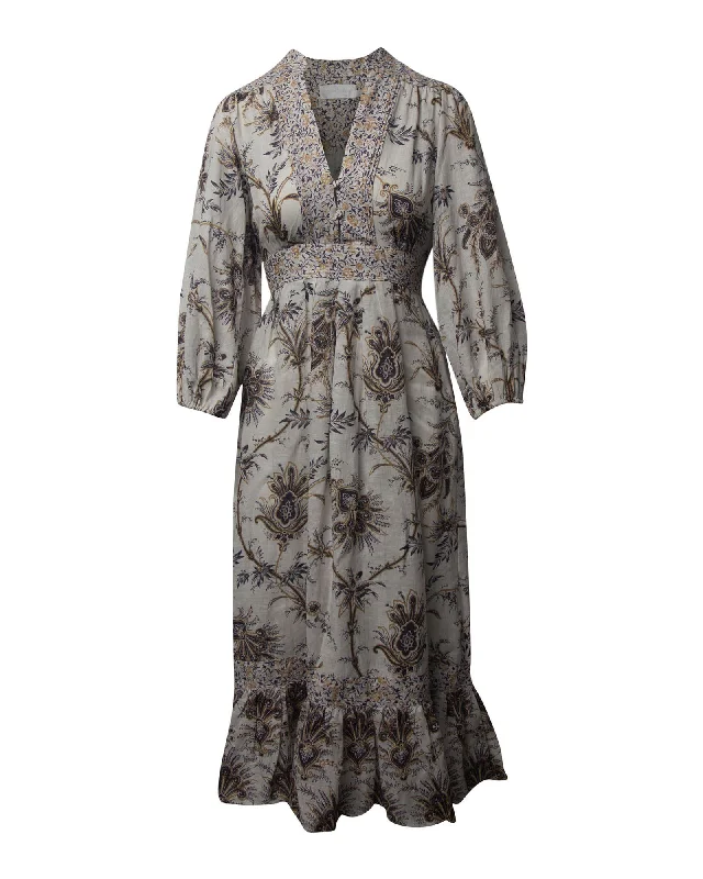 Early Access To Art Deco Styles Sale Zimmermann Floral Midi Dress in Cream Linen