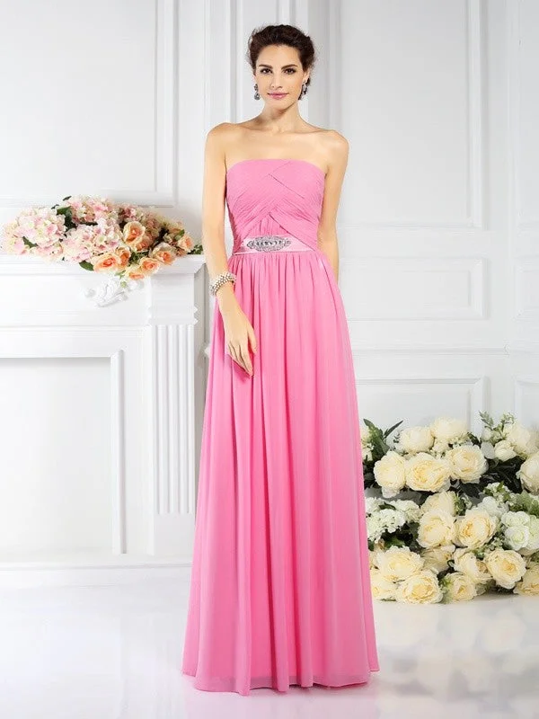 Mid - Week Surprise A-Line/Princess Strapless Pleats Sleeveless Long Chiffon Bridesmaid Dresses