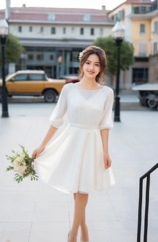 Special Offer Casual Half Sleeves Chiffon A-Line Short Wedding Dress