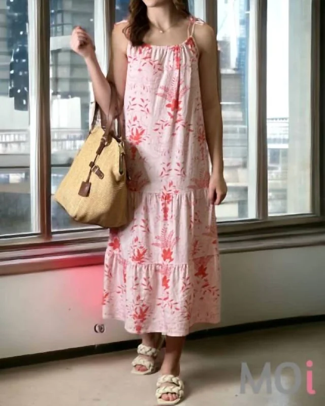 Spring Fashion Ruby Shoulder Tie Dress In Pink Orange Floral