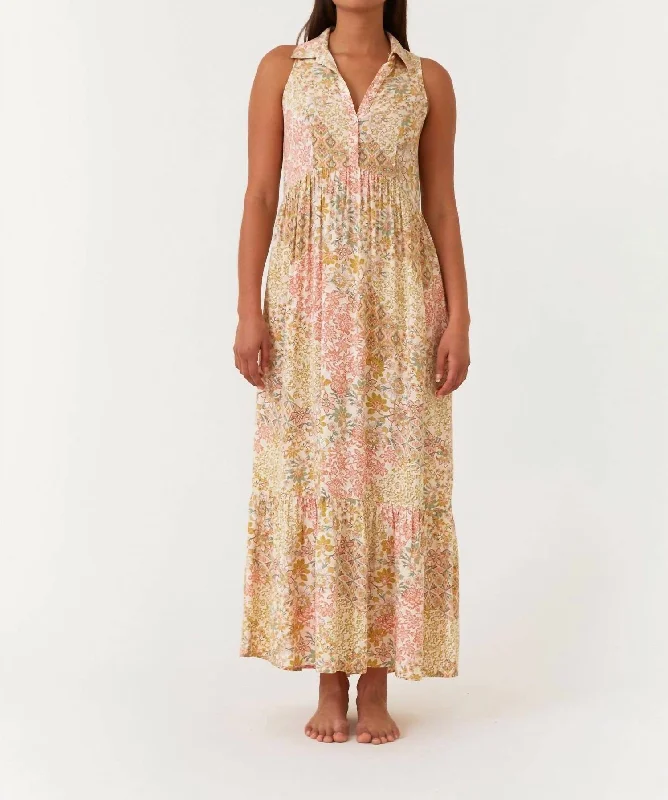 Seasonal Sale Sleeveless Collared Maxi Dress In Dusty Peach