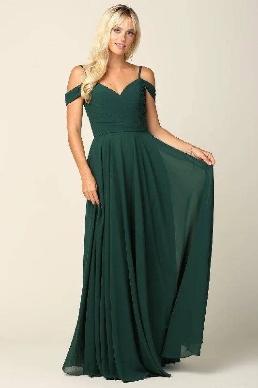 Spring Fashion Long Bridesmaids Pleated Off Shoulder Chiffon Gown