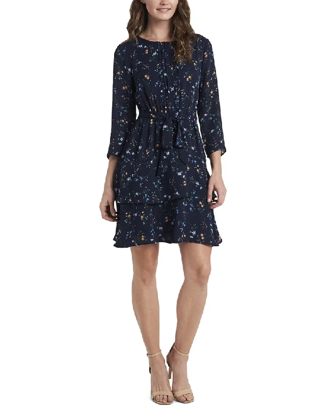 Elevate Your Wardrobe CeCe 3/4 Sleeve Floral Printed Ruffle Dress