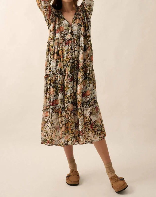 Limited - Time Bundle Floral V-Neck Chiffon Midi Dress In Multi