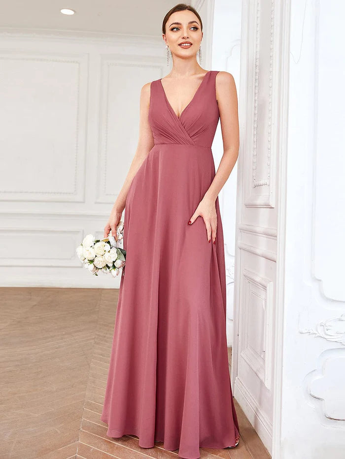 Stylish Looks Chiffon Sleeveless Lace Back A-Line Floor-Length Bridesmaid Dress