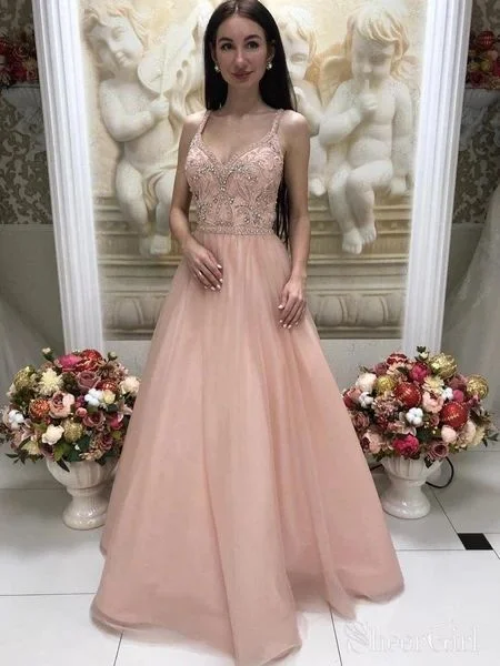 Trendy Styles Blush Pink Beaded Prom Dresses Long Prom Gowns cg3576