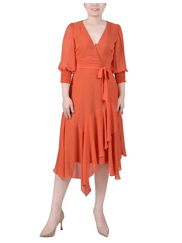 Wardrobe Update Petites Womens Solid Polyester Midi Dress