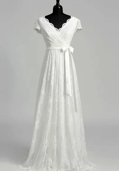 Season Sale A Line Garden Cap Short Sleeve Wedding Dress