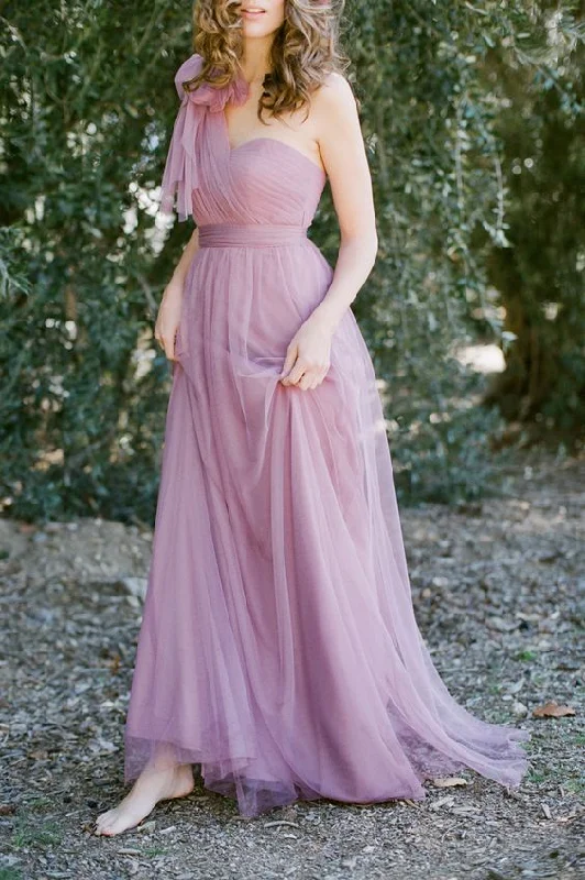 Seasonal Fashion One Shoulder Light Purple Bridesmaid Dress