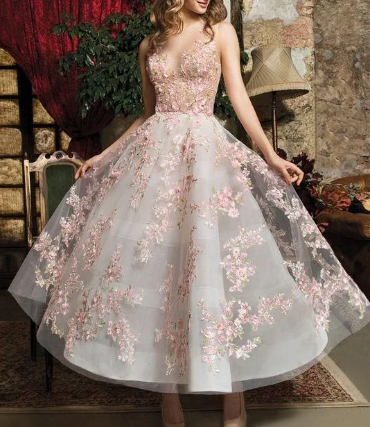 Elevate Your Wardrobe A-LINE DRESS WITH COLORFUL EMBROIDERED FLOWERS ,DEEP V EVENING DRESS,SHORT HOMECOMING DRESS ,COLORFUL BALL GOWNS cg1090