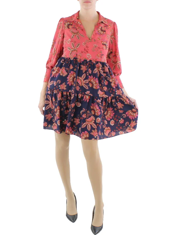 Season Sale Womens Floral Split Neck Shift Dress