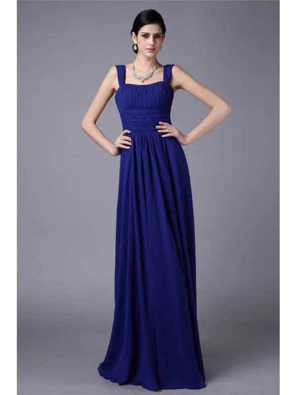 Trendy Styles Sheath/Column Straps Sleeveless Pleats Long Chiffon Bridesmaid Dresses