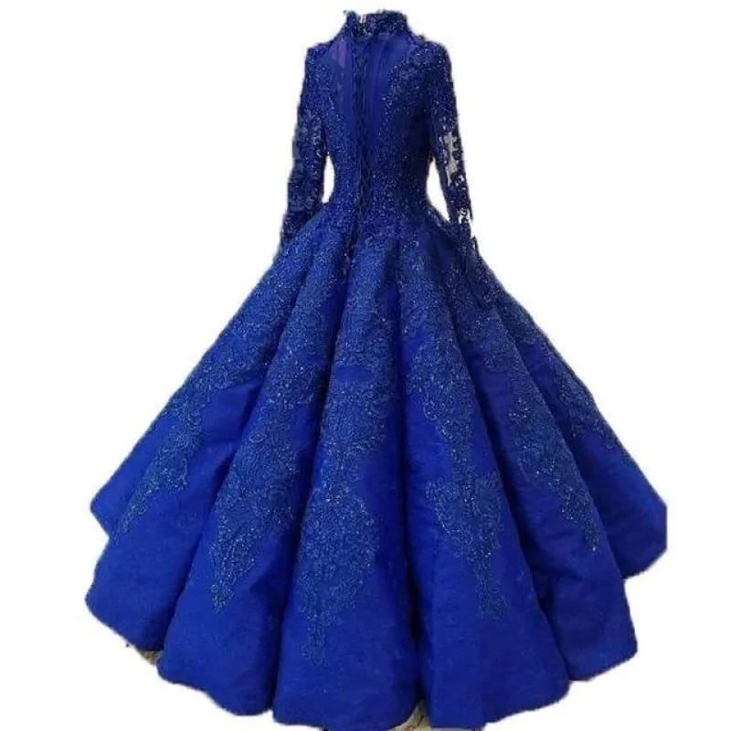 Spring Fling Sale Royal Blue Floor Length Beaded Appliques Ball Gown Party Formal Dress